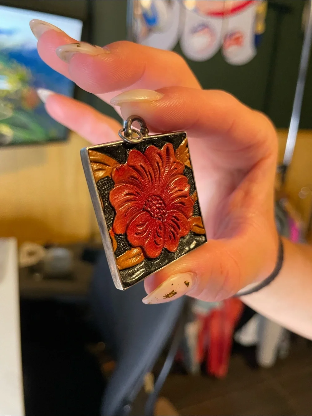 Vintage PB Sterling Silver and Material Flower Board Charm